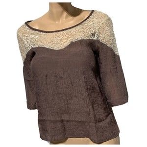 BUCKLE BKE Red Top Brown Cream Sweetheart Lace Shirt Women’s Size S Small NWT
